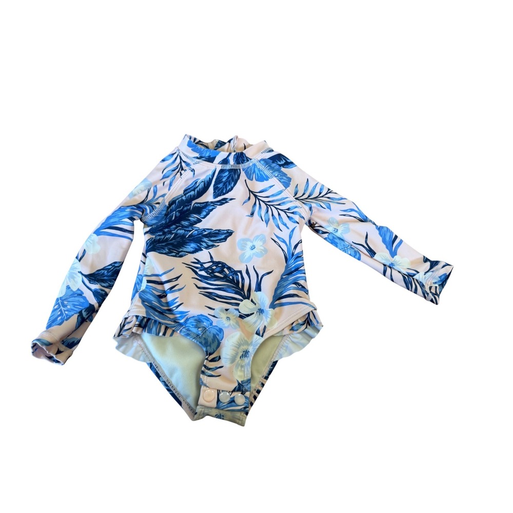Tommy Bahama Baby Girl 12M Tropical Floral Long Sleeve Rash Guard Swimsuit Blue